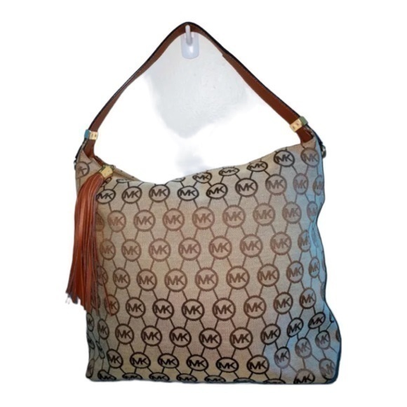 Michael Kors Shoulder Bedford Schwarz Brown Canvas Bag Mint Condition EUC - Picture 1 of 11